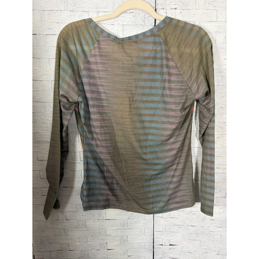 Prana Women's Top Baseball Portfolio V Neck Top Cargo Green Tribe Tribal Print - Picture 2 of 11